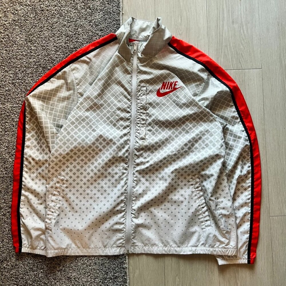 Vintage Nike Sportswear NSW Grid Print Windrunner Jacket  Black Red Men’s XL